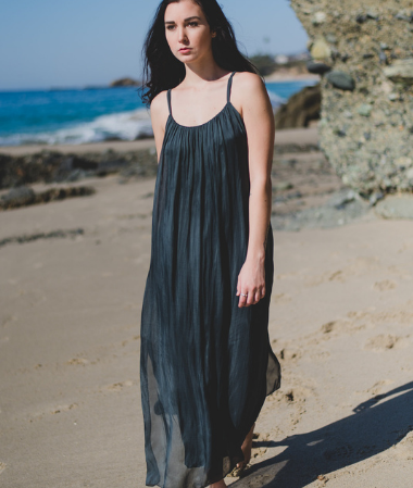Italian Silk Maxi Dress (lined) Black